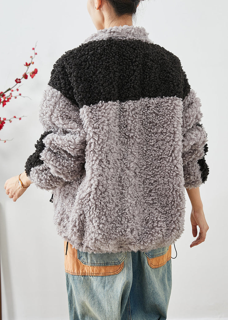 Bohemian Colorblock Oversized Patchwork Pockets Fleece Jackets Winter