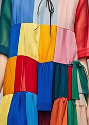 Bohemian Colorblock Oversized Patchwork Tulle Beach Dress Summer
