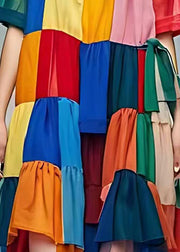 Bohemian Colorblock Oversized Patchwork Tulle Beach Dress Summer