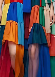 Bohemian Colorblock Oversized Patchwork Tulle Beach Dress Summer