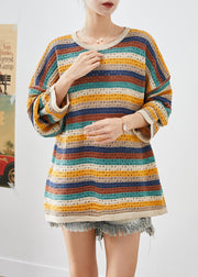 Bohemian Colorblock Oversized Striped Knit Top Fall