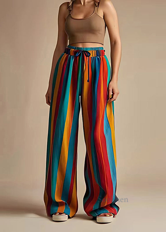 Bohemian Colorblock Oversized Striped Linen Wide Leg Pants Summer
