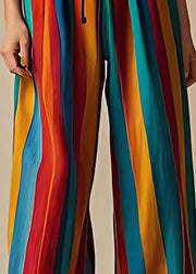 Bohemian Colorblock Oversized Striped Linen Wide Leg Pants Summer