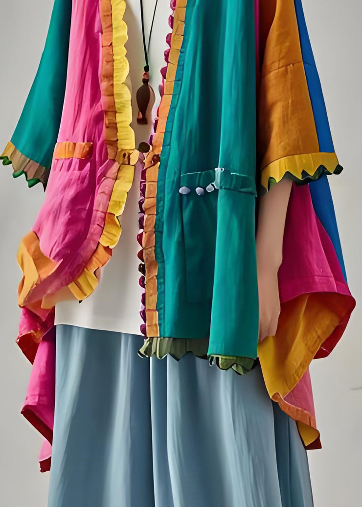 Bohemian Colorblock Ruffled Patchwork Cotton Cardigan Summer