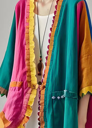Bohemian Colorblock Ruffled Patchwork Cotton Cardigan Summer