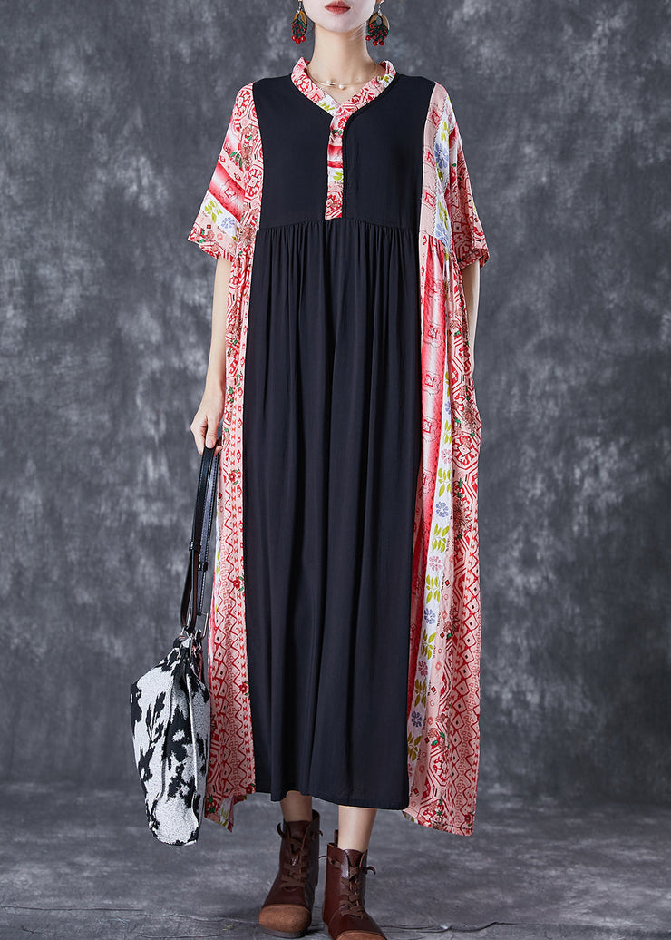 Bohemian Colorblock Ruffled Patchwork Cotton Maxi Dresses Summer