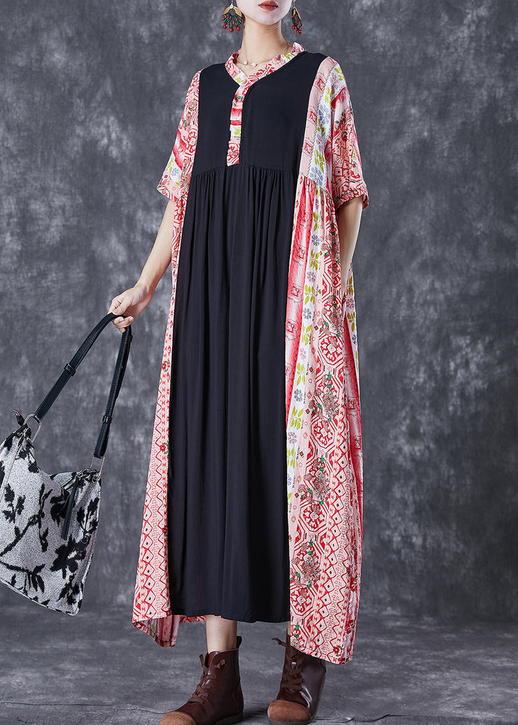 Bohemian Colorblock Ruffled Patchwork Cotton Maxi Dresses Summer