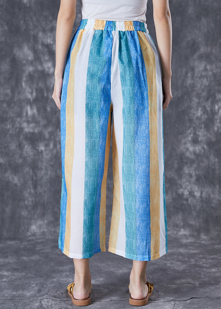 Bohemian Colorblock Striped Pockets Linen Wide Leg Pants Summer