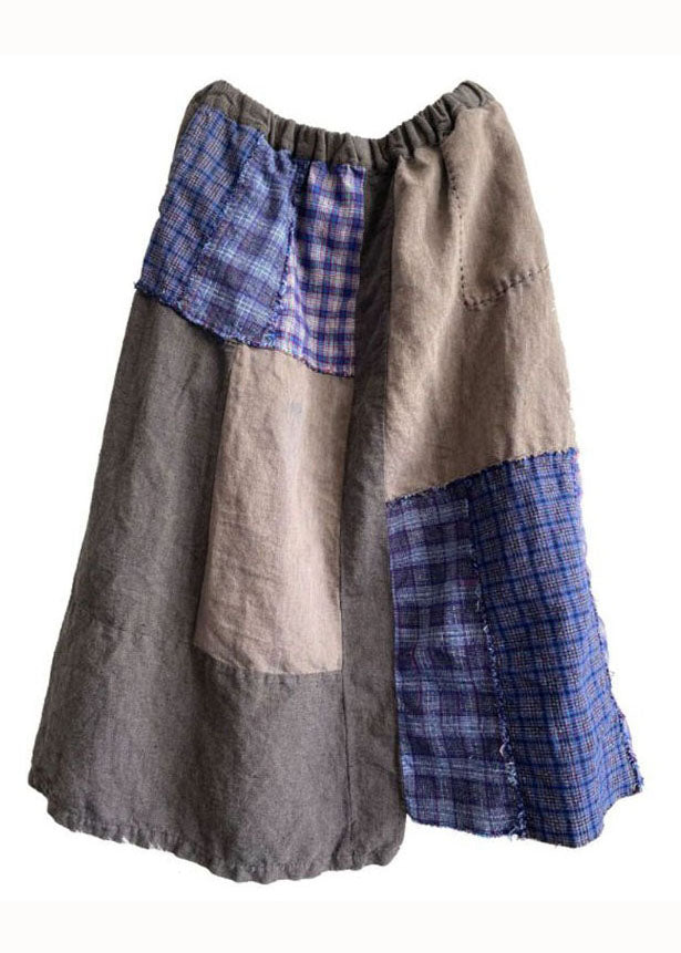 Bohemian Colorblock Wrinkled Pockets Patchwork Linen Skirts Spring