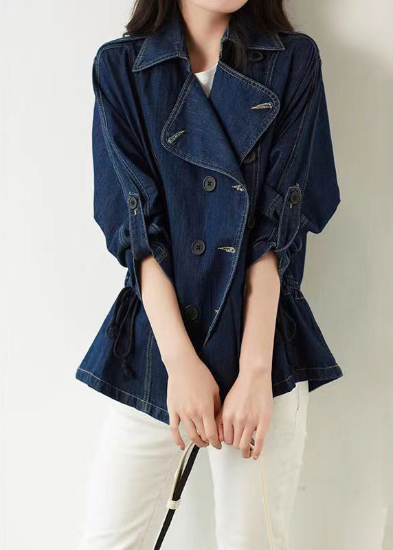 Bohemian Dark Blue Square Collar Patchwork Button Denim Coats Fall