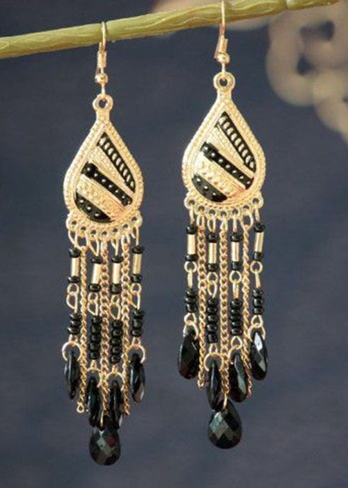 Bohemian Droplet Shape Crystal Tassel Metal Vacation Drop Earrings