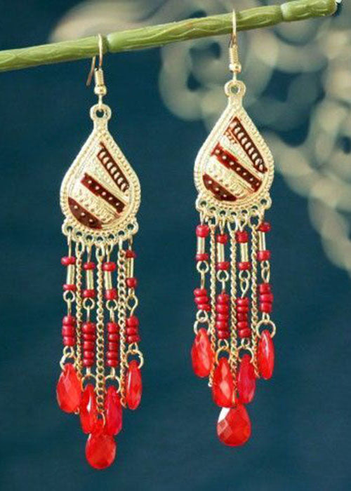 Bohemian Droplet Shape Crystal Tassel Metal Vacation Drop Earrings