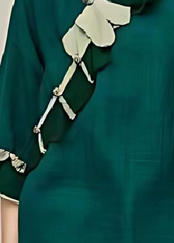 Bohemian Dull Green Oversized Linen Shirt Flare Sleeve