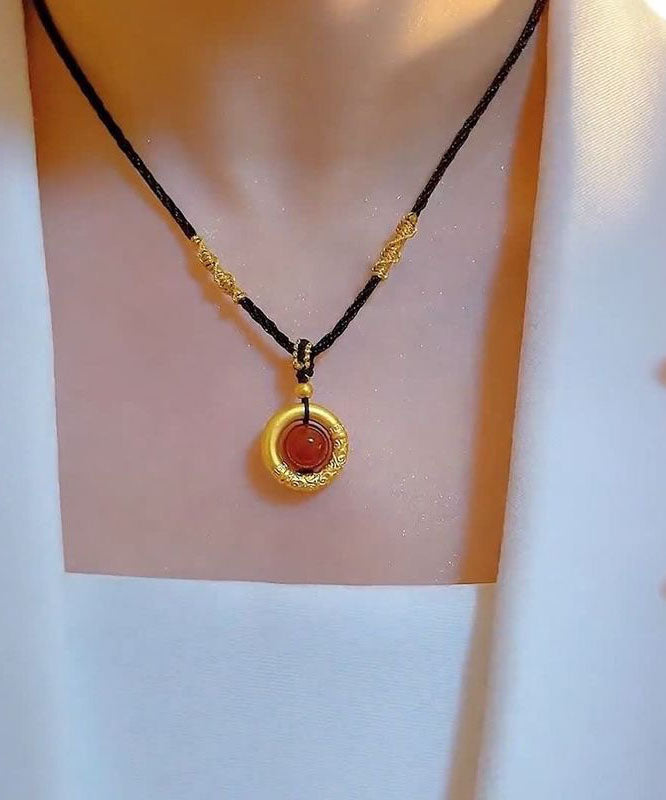 Bohemian Gold Hand Knitting Agate Jade Pendant Necklace