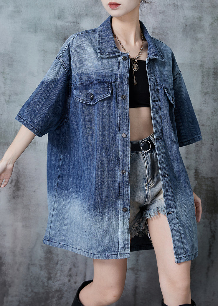 Bohemian Gradient Blue Oversized Denim Shirt Summer