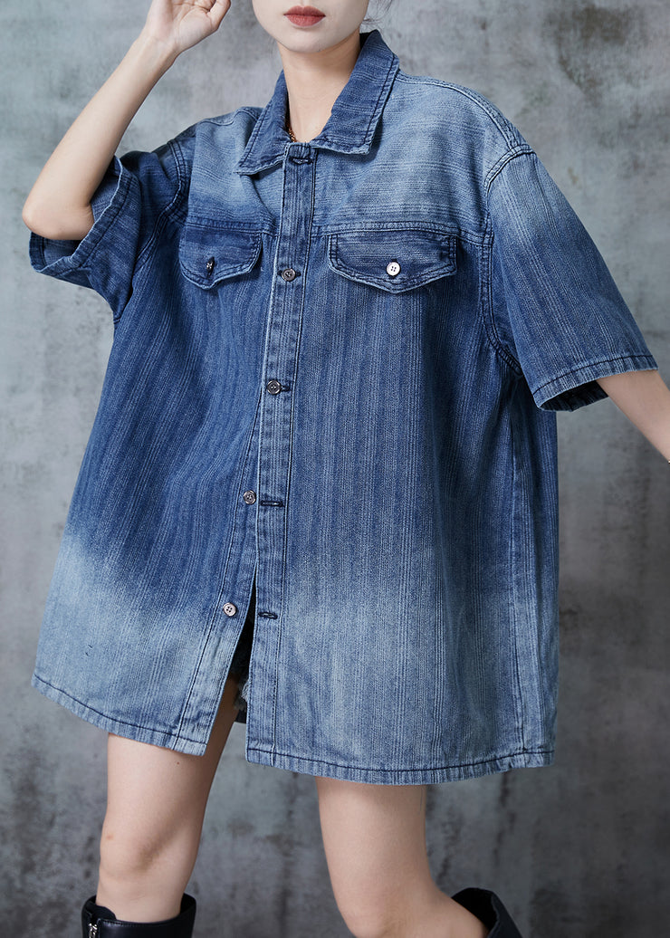 Bohemian Gradient Blue Oversized Denim Shirt Summer