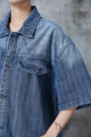 Bohemian Gradient Blue Oversized Denim Shirt Summer