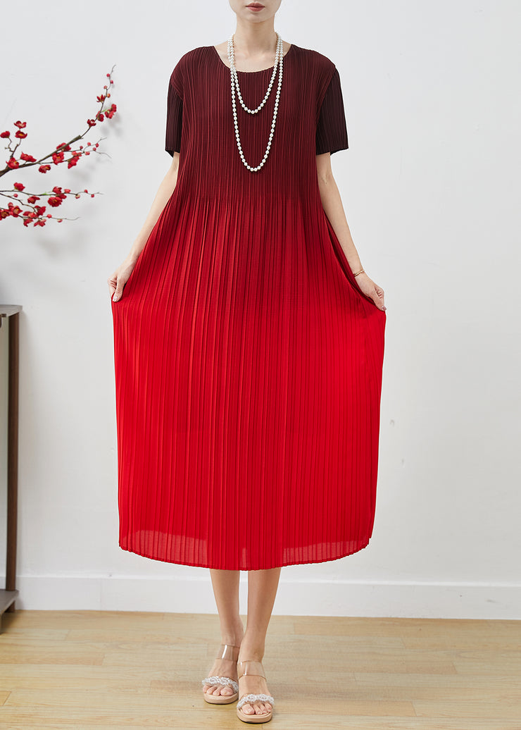 Bohemian Gradient Red Oversized Wrinkled Chiffon Dress Summer