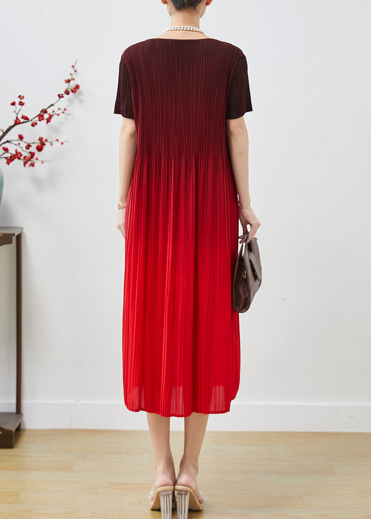 Bohemian Gradient Red Oversized Wrinkled Chiffon Dress Summer