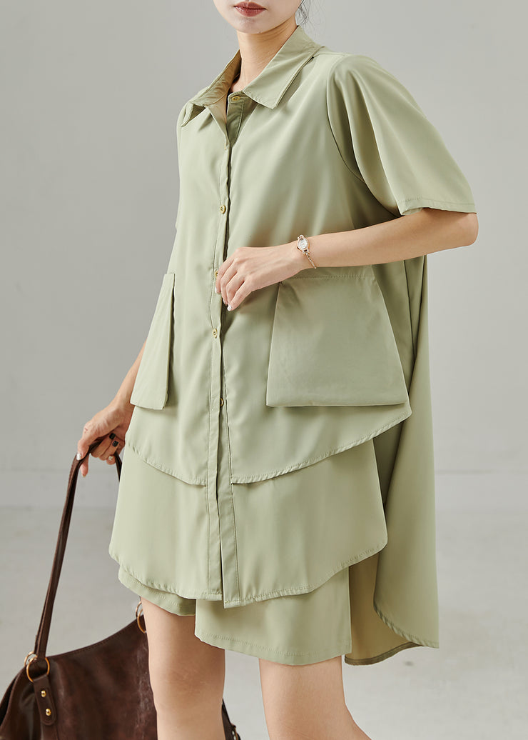 Bohemian Green Asymmetrical Chiffon Two Piece Suit Set Summer