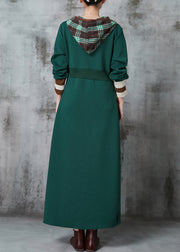 Bohemian Green Bear Sequins Patchwork Cotton Sweatshirt Dress Spring
