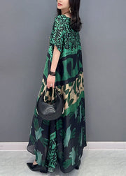 Bohemian Green O Neck Pockets Print Patchwork Silk Long Dresses Summer