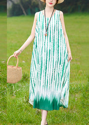 Bohemian Green O-Neck Striped Long Dress Summer