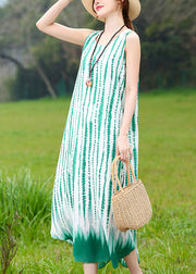 Bohemian Green O-Neck Striped Long Dress Summer