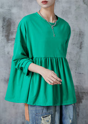 Bohemian Green Oversized Cotton Sweatshirts Top Fall