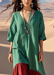 Bohemian Green Oversized Patchwork Cotton Long Dress Summer