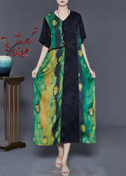 Bohemian Green Oversized Patchwork Silk Long Dress Summer