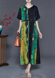 Bohemian Green Oversized Patchwork Silk Long Dress Summer