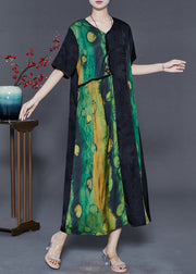 Bohemian Green Oversized Patchwork Silk Long Dress Summer