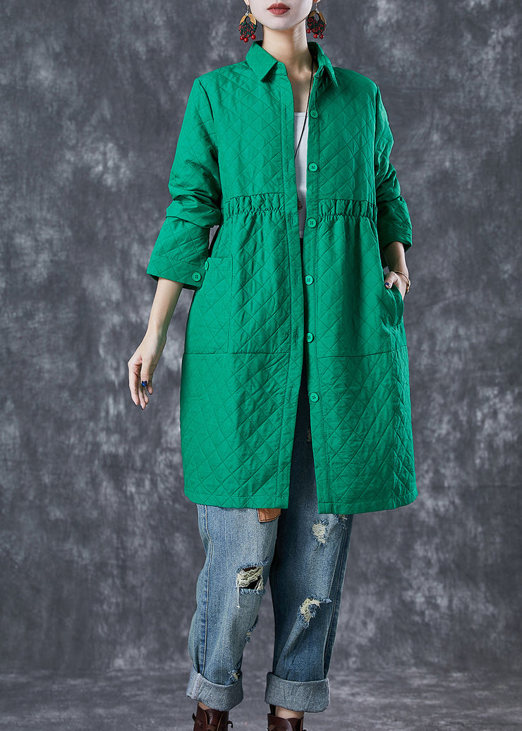 Bohemian Green Peter Pan Collar Plaid Cotton Coat Fall