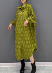 Bohemian Green Peter Pan Collar Tasseled Maxi Dresses Fall