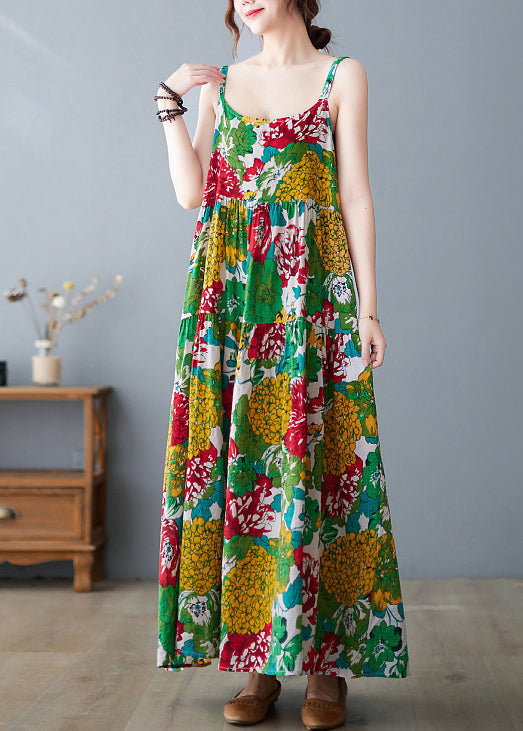 Bohemian Green Print Exra Large Hem Cotton Beach Dresses Summer