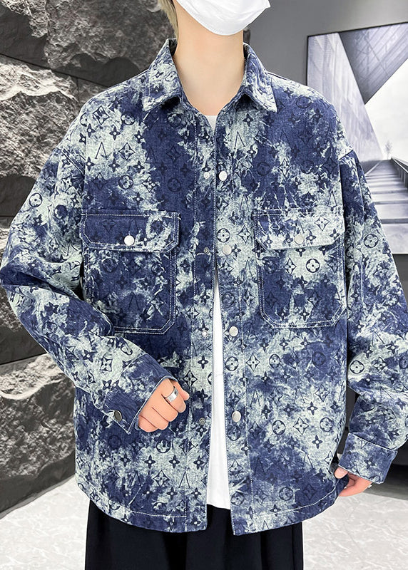 Bohemian Green Print Pockets Men Shirts Coats Spring