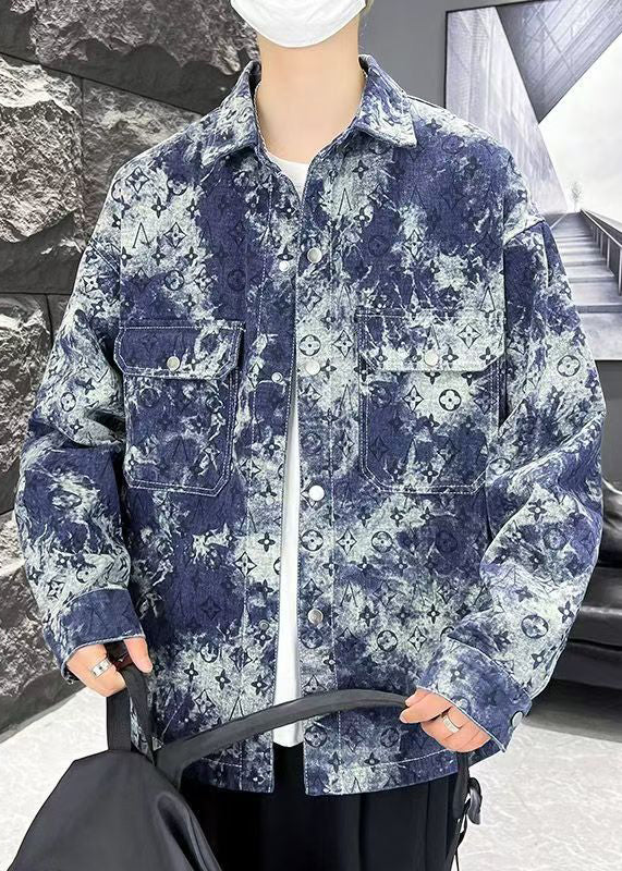 Bohemian Green Print Pockets Men Shirts Coats Fall