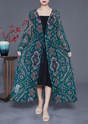 Bohemian Green Print Tie Waist Chiffon Long Cardigan Summer