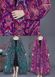 Bohemian Green Print Tie Waist Chiffon Long Cardigan Summer