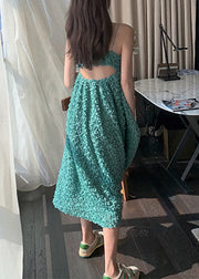 Bohemian Green Slash Neck Embroideried Floral Slip Long Dress Summer