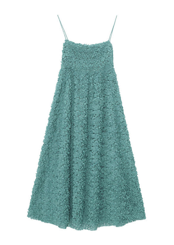 Bohemian Green Slash Neck Embroideried Floral Slip Long Dress Summer