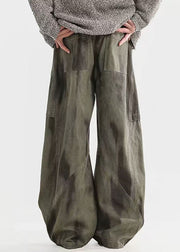 Bohemian Green Tie Dye Wrinkled Elastic Waist Cotton Men Pants Spring