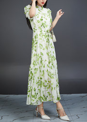 Bohemian Green Wrinkled Print Tie Waist Chiffon Dress Summer