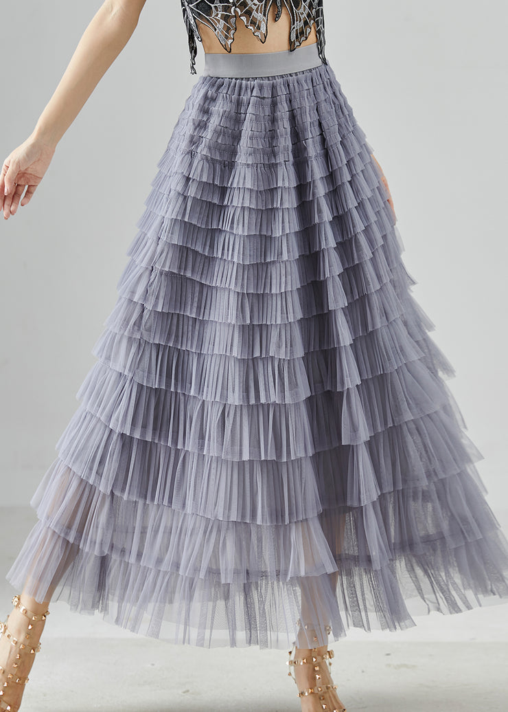 Bohemian Grey Elastic Waist Layered Tulle Skirts Summer