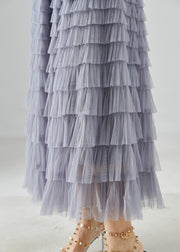 Bohemian Grey Elastic Waist Layered Tulle Skirts Summer