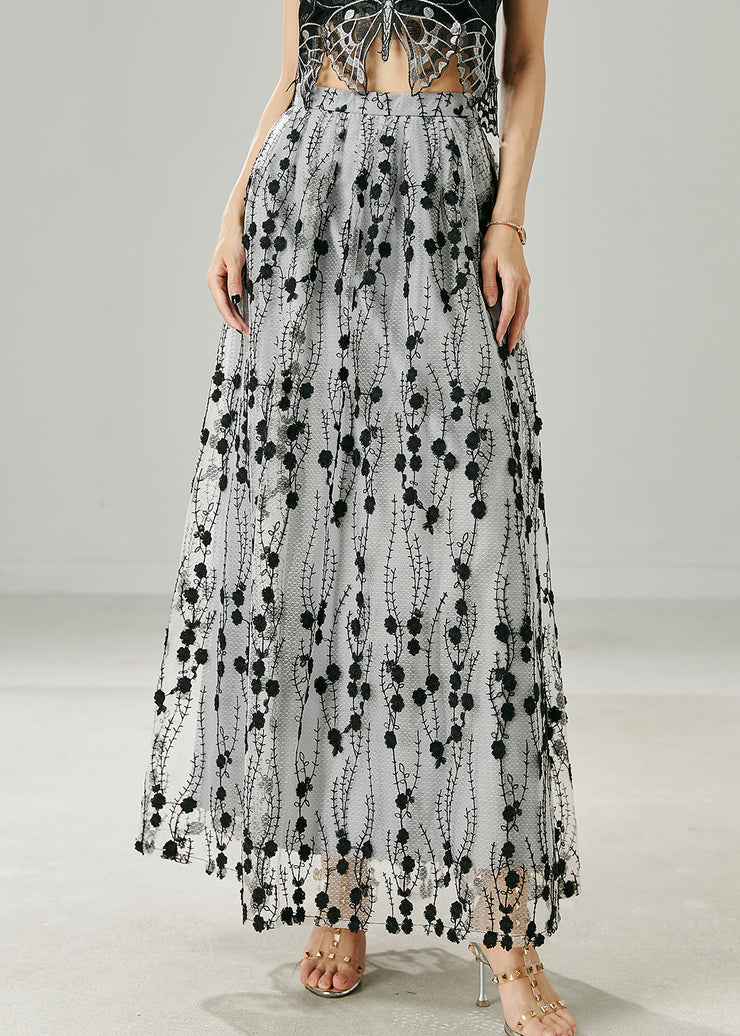 Bohemian Grey Embroidered Silm Fit Tulle Skirt Summer
