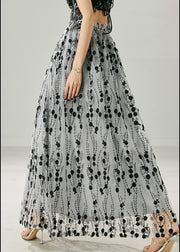 Bohemian Grey Embroidered Silm Fit Tulle Skirt Summer