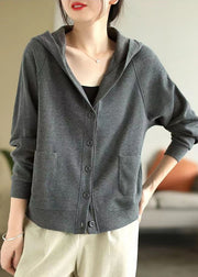 Bohemian Grey Hooded Cotton Coats Spring