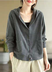 Bohemian Grey Hooded Cotton Coats Spring